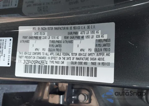 2024 Mazda Mazda3 2.5 S Preferred from USA, damaged, VIN 3MZBPACM2RM425574